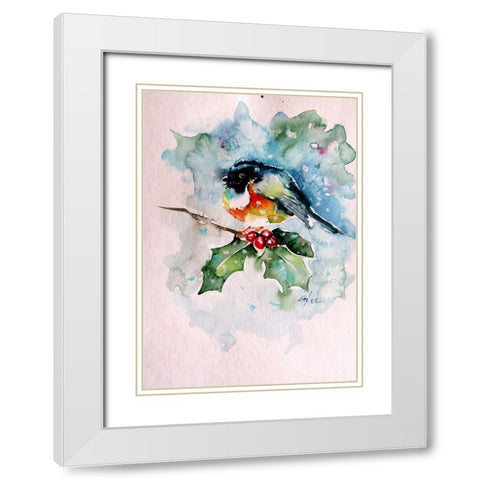 Bird at Snowfall White Modern Wood Framed Art Print with Double Matting by Kovacs, Anna Brigite