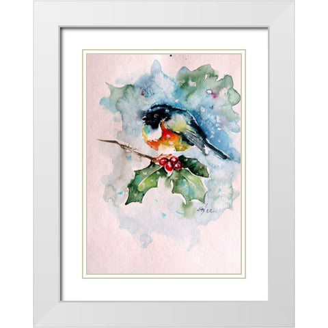 Bird at Snowfall White Modern Wood Framed Art Print with Double Matting by Kovacs, Anna Brigite