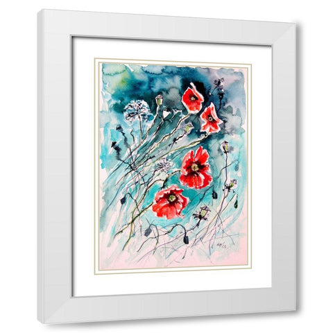 Playful Poppies II White Modern Wood Framed Art Print with Double Matting by Kovacs, Anna Brigite