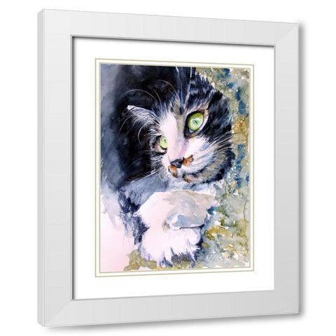 Resting Cat White Modern Wood Framed Art Print with Double Matting by Kovacs, Anna Brigite