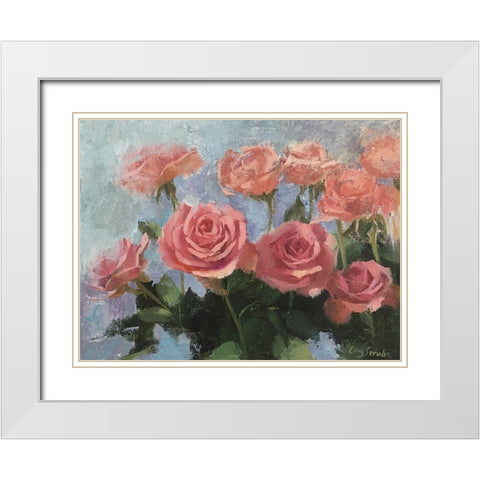 Rose Morning White Modern Wood Framed Art Print with Double Matting by Strube, Ling