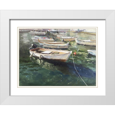 Boat in Portofino White Modern Wood Framed Art Print with Double Matting by Strube, Ling