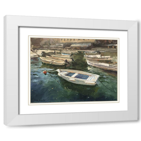 Boat in Portofino II White Modern Wood Framed Art Print with Double Matting by Strube, Ling