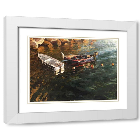Boatds in Evening Light White Modern Wood Framed Art Print with Double Matting by Strube, Ling