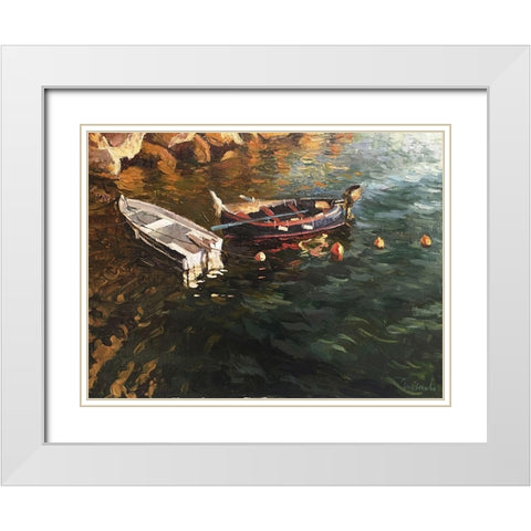 Boatds in Evening Light White Modern Wood Framed Art Print with Double Matting by Strube, Ling
