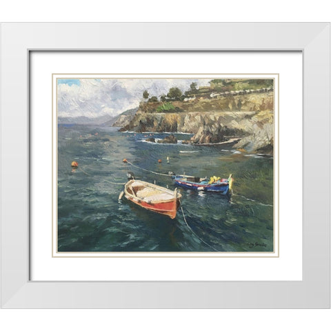 Boats in Italy White Modern Wood Framed Art Print with Double Matting by Strube, Ling
