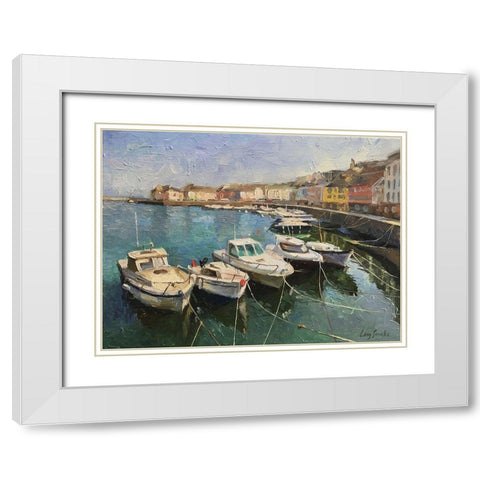 Boats in Belle - Ille Island White Modern Wood Framed Art Print with Double Matting by Strube, Ling
