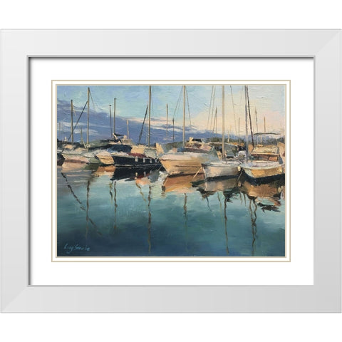 Italy Harbour - San Remo White Modern Wood Framed Art Print with Double Matting by Strube, Ling