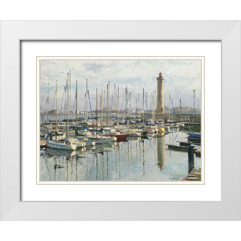 France Harbour Sete White Modern Wood Framed Art Print with Double Matting by Strube, Ling