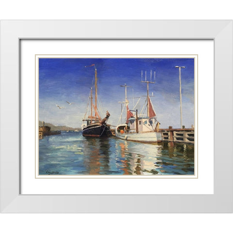 Danmark Harbour White Modern Wood Framed Art Print with Double Matting by Strube, Ling