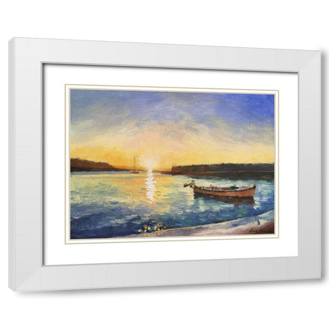 Cefalu, Sicily Sunset White Modern Wood Framed Art Print with Double Matting by Strube, Ling