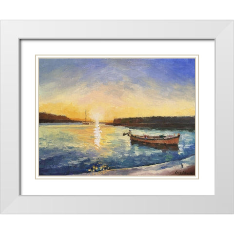 Cefalu, Sicily Sunset White Modern Wood Framed Art Print with Double Matting by Strube, Ling