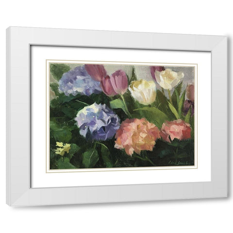 Hydrangeas and Tulips White Modern Wood Framed Art Print with Double Matting by Strube, Ling