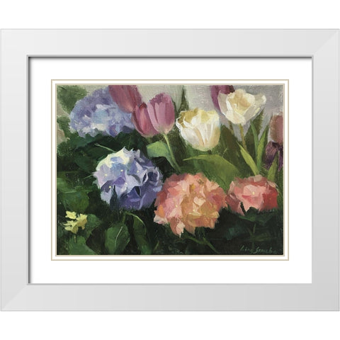 Hydrangeas and Tulips White Modern Wood Framed Art Print with Double Matting by Strube, Ling