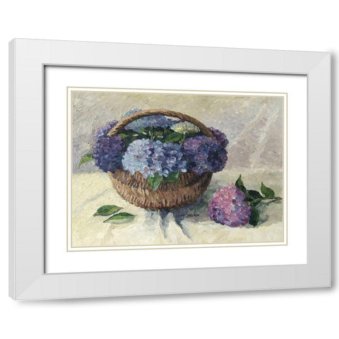 Hydrangeas in Basket White Modern Wood Framed Art Print with Double Matting by Strube, Ling