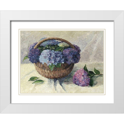 Hydrangeas in Basket White Modern Wood Framed Art Print with Double Matting by Strube, Ling