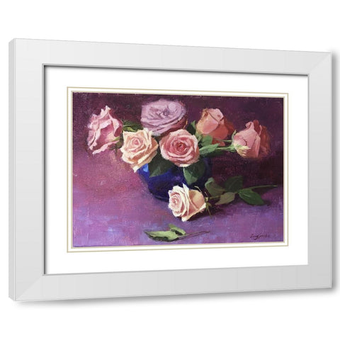 Rose Bouquet II White Modern Wood Framed Art Print with Double Matting by Strube, Ling