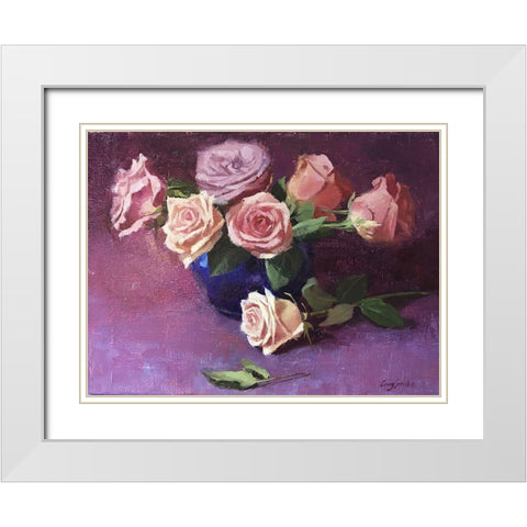 Rose Bouquet II White Modern Wood Framed Art Print with Double Matting by Strube, Ling