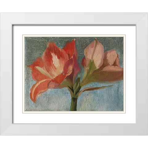 Pink Amarylis White Modern Wood Framed Art Print with Double Matting by Strube, Ling
