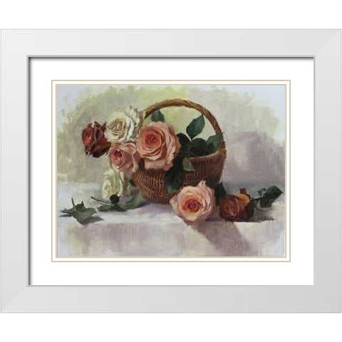 Rose Basket White Modern Wood Framed Art Print with Double Matting by Strube, Ling