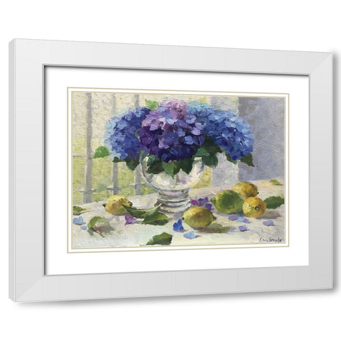 Still Life with Hydrangeas and Lemons White Modern Wood Framed Art Print with Double Matting by Strube, Ling