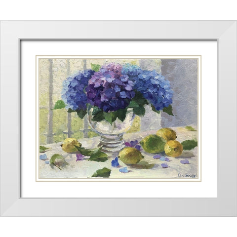 Still Life with Hydrangeas and Lemons White Modern Wood Framed Art Print with Double Matting by Strube, Ling