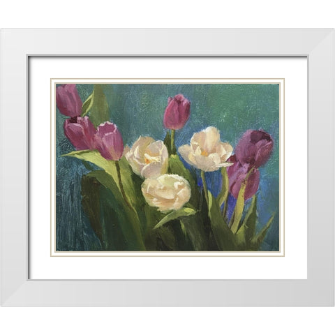 Tulips White Modern Wood Framed Art Print with Double Matting by Strube, Ling