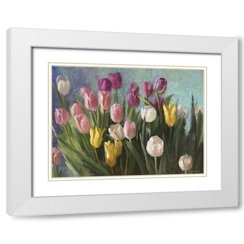 Tulips III White Modern Wood Framed Art Print with Double Matting by Strube, Ling