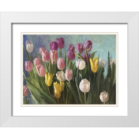 Tulips III White Modern Wood Framed Art Print with Double Matting by Strube, Ling