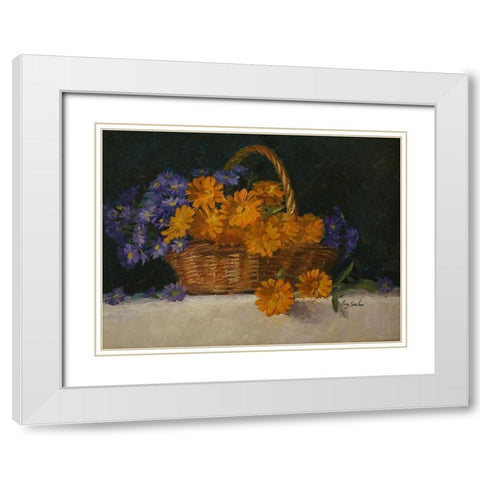 Flower Basket White Modern Wood Framed Art Print with Double Matting by Strube, Ling