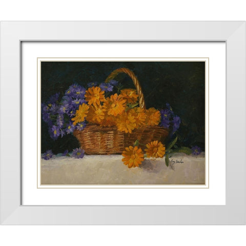 Flower Basket White Modern Wood Framed Art Print with Double Matting by Strube, Ling