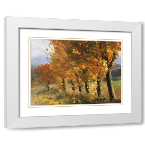 Golden Season White Modern Wood Framed Art Print with Double Matting by Strube, Ling