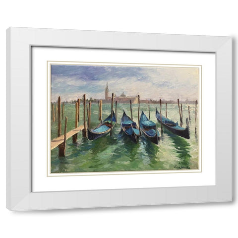The Gondola at Venice White Modern Wood Framed Art Print with Double Matting by Strube, Ling