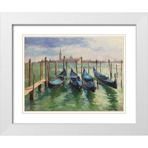 The Gondola at Venice White Modern Wood Framed Art Print with Double Matting by Strube, Ling
