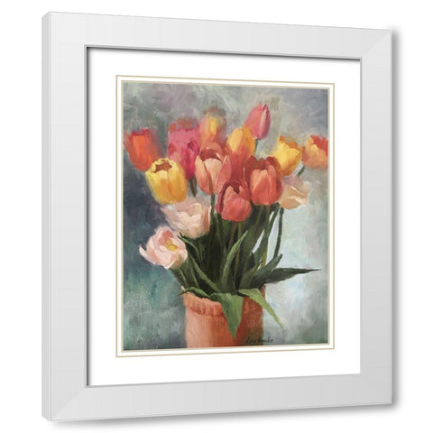 Tulips in Vase White Modern Wood Framed Art Print with Double Matting by Strube, Ling