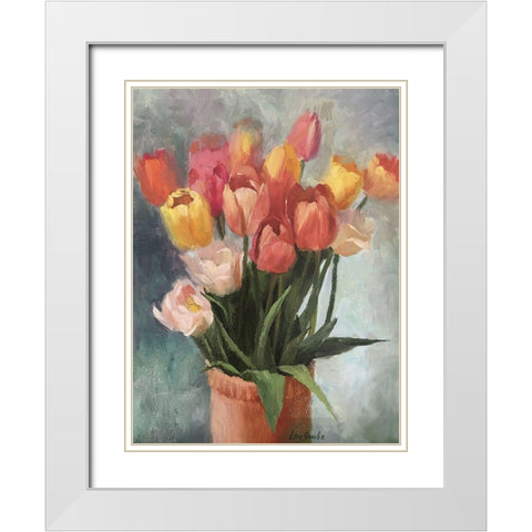 Tulips in Vase White Modern Wood Framed Art Print with Double Matting by Strube, Ling