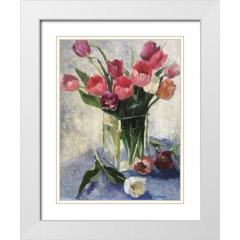 Tulips in Vase II White Modern Wood Framed Art Print with Double Matting by Strube, Ling