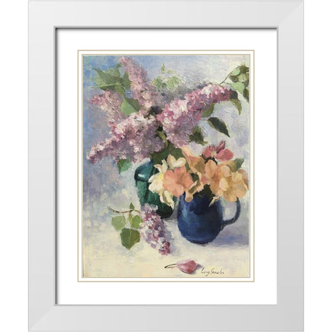 Two Bouquets White Modern Wood Framed Art Print with Double Matting by Strube, Ling