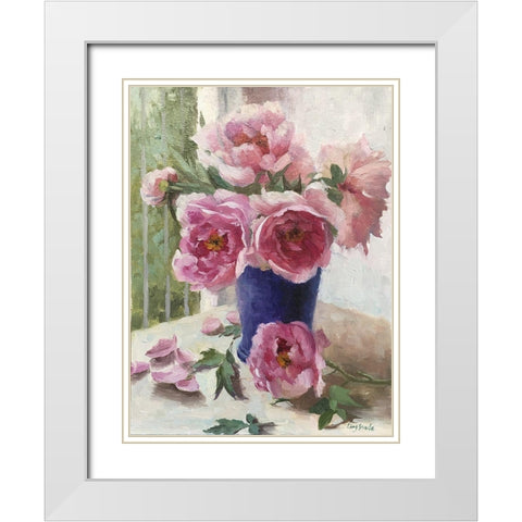 Peony I White Modern Wood Framed Art Print with Double Matting by Strube, Ling
