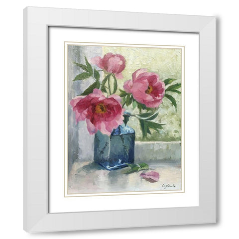 Peony II White Modern Wood Framed Art Print with Double Matting by Strube, Ling