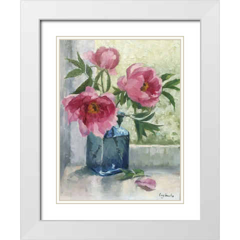 Peony II White Modern Wood Framed Art Print with Double Matting by Strube, Ling