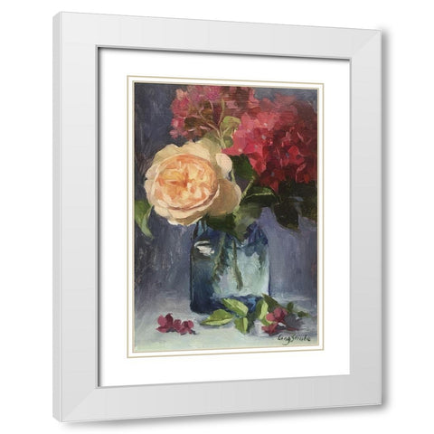 Rose and Hydrangeas White Modern Wood Framed Art Print with Double Matting by Strube, Ling