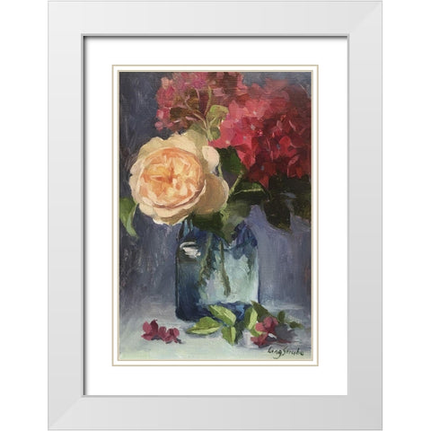 Rose and Hydrangeas White Modern Wood Framed Art Print with Double Matting by Strube, Ling