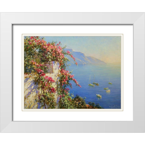 Amalfi. Flowers above the Sea White Modern Wood Framed Art Print with Double Matting by Obuchovsky, Yury