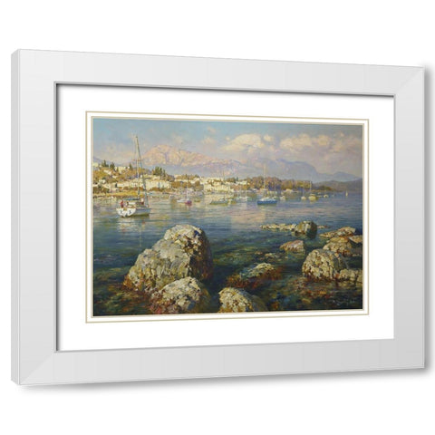 Coast in Greece White Modern Wood Framed Art Print with Double Matting by Obuchovsky, Yury