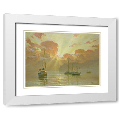 Golden Clouds White Modern Wood Framed Art Print with Double Matting by Obuchovsky, Yury