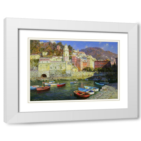 Vernazza White Modern Wood Framed Art Print with Double Matting by Obuchovsky, Yury