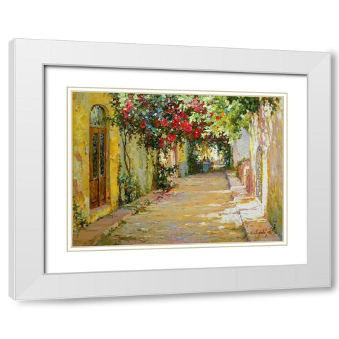 Golden Street White Modern Wood Framed Art Print with Double Matting by Obuchovsky, Yury