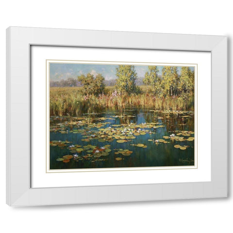 Pond White Modern Wood Framed Art Print with Double Matting by Obuchovsky, Yury