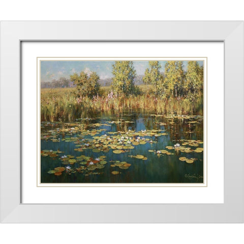 Pond White Modern Wood Framed Art Print with Double Matting by Obuchovsky, Yury